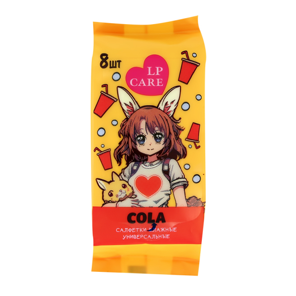 Салфетки влажные `LP CARE` ANIME универсальные кола 8 шт