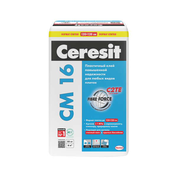 Клей для плитки/ керамогранита/ камня Ceresit СМ 16 серый (класс С2ТЕ) 25 кг