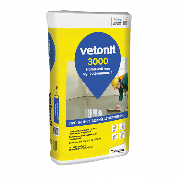 Ровнитель (наливной пол) финишный Weber.vetonit 3000 самовыравнивающийся 20 кг